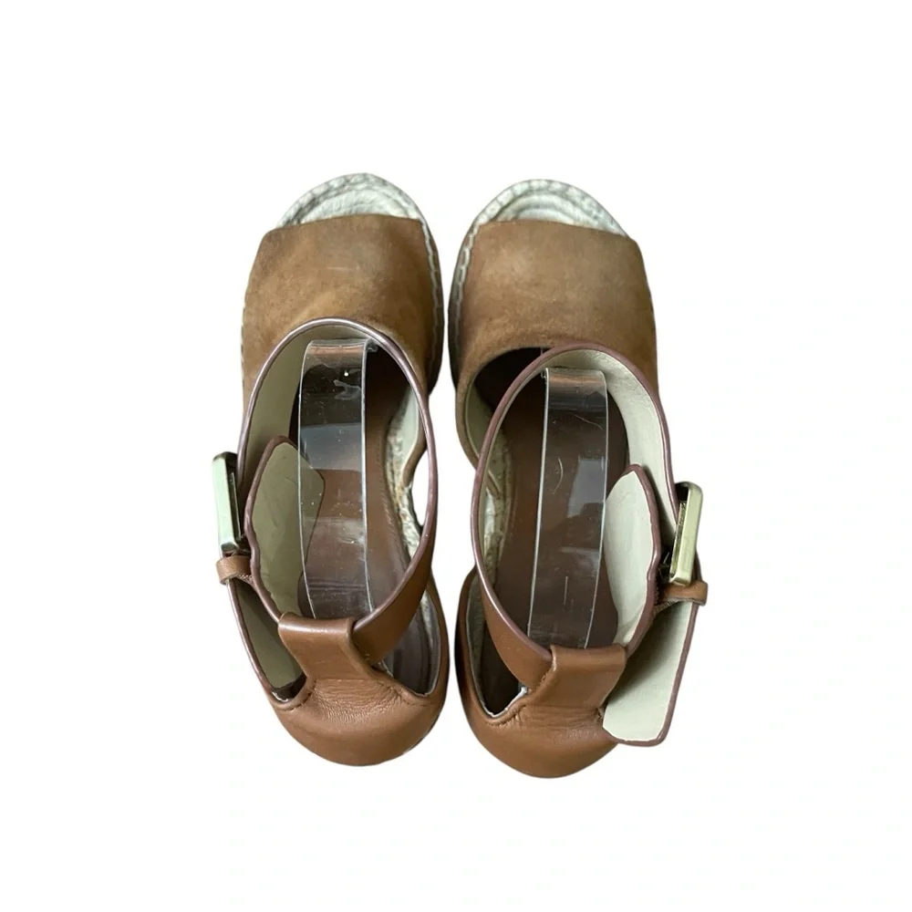 Marc Fisher Mladalyn Suede Brown Wedge Platform Espadrilles with Ankle Strap 6.5
